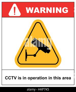 En fonctionnement CCTV sign - Caméra de sécurité dans triangle jaune isolé sur fond blanc. Vector illustration. Symbole d'avertissement pour les lieux publics Illustration de Vecteur