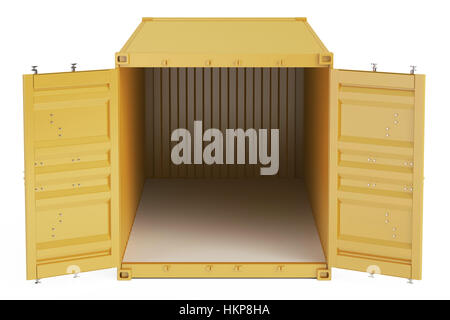 Orange a ouvert le conteneur vide, vue de face. Le rendu 3D isolé sur fond blanc Banque D'Images