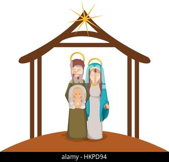 Image en couleur avec la Vierge Marie et saint Joseph avec bébé dans les bras de crèche vector illustration Illustration de Vecteur