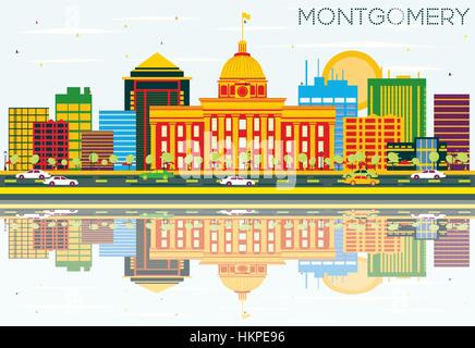 Skyline Montgomery avec les bâtiments, couleur bleu ciel et les réflexions. Vector Illustration. Les voyages d'affaires et tourisme Concept. Illustration de Vecteur