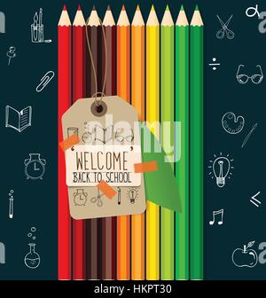 Bienvenue à l'école avec papier remarque, vector illustration. Illustration de Vecteur