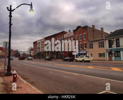 Waterloo, New York, USA. Le 11 janvier 2017. Vue sur le centre du village de Waterloo journée d'hiver sous un ciel couvert Banque D'Images