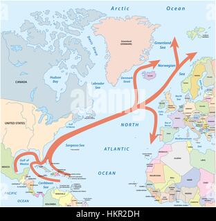 Carte du golfe et l'Atlantique Nord Stream dans l'Océan Atlantique Illustration de Vecteur
