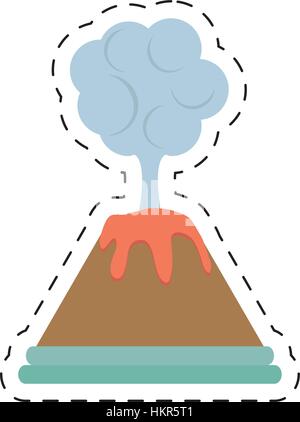 Éruption volcan lava mountain cloud ligne de coupe Illustration de Vecteur