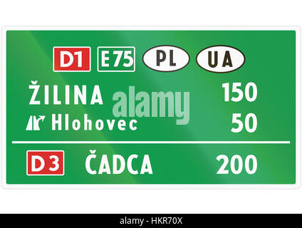 Panneau routier utilisé en Slovaquie - Autoroute distance signe. Banque D'Images