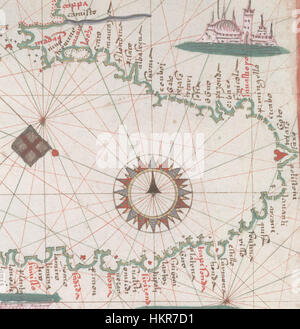 L'atlas Portolan de Joan Martines datant d'environ 1578 représente des cartes détaillées de la mer Noire et de la Méditerranée orientale. Ce travail, important dans l’histoire de la cartographie, met en évidence les routes maritimes et les caractéristiques géographiques importantes pour la navigation dans la région à la fin du XVIe siècle. Banque D'Images