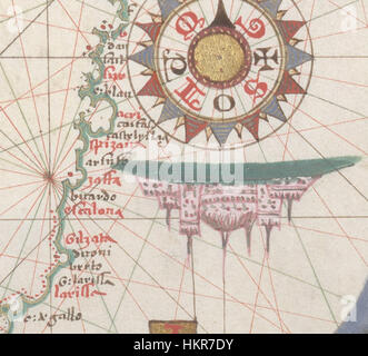 Une carte portolan atlas créée par Joan Martines en 1578, représentant la mer Noire et les régions de la Méditerranée orientale. La carte présente les connaissances cartographiques et les itinéraires de navigation de la fin du XVIe siècle. Banque D'Images
