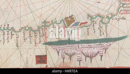 Cette carte tirée du *Portolan Atlas* de Joan Martines, datée d'environ 1578, présente la mer Noire et les régions de l'est de la Méditerranée. Il met en lumière les compétences cartographiques de Martines, offrant une représentation détaillée des zones côtières au XVIe siècle. Banque D'Images