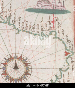 Cette carte, qui fait partie de l'Atlas de Portolan de Joan Martines datant d'environ 1578, présente la mer Noire et la Méditerranée orientale. Les cartes portolanes ont été cruciales pour la navigation à l'ère de la découverte, montrant les côtes détaillées et les routes maritimes. Banque D'Images