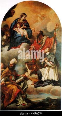 Cette œuvre, intitulée 'Pala della Pinacoteca di Ancona' de Carlo Maratta, est une peinture religieuse mettant en valeur le style baroque raffiné de Maratta, représentant souvent des scènes bibliques avec clarté et grandeur. Banque D'Images