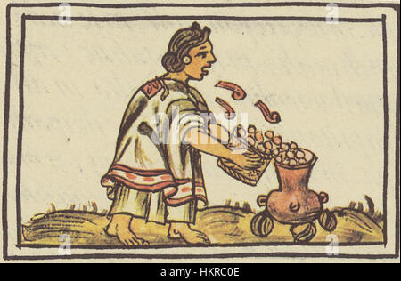 Cette œuvre d'art capture le processus traditionnel de soufflage sur le maïs, une activité agricole importante pour diverses cultures. La représentation montre l'utilisation de l'air pour séparer les grains, une technique employée dans de nombreuses régions pour la récolte et la transformation du maïs. Banque D'Images
