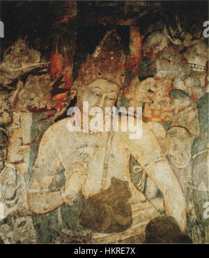 Le Bodhisattva Padmapani, situé dans la grotte 1 à Ajanta, en Inde, est une célèbre murale représentant une figure spirituelle de la tradition bouddhiste. Il fait partie d'une collection d'art bouddhiste antique qui remonte au Ve siècle. Banque D'Images