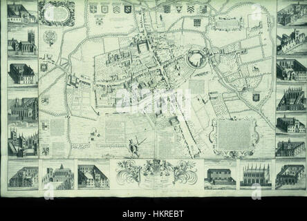 La carte Agas d'Oxford, créée en 1578, est une représentation détaillée des rues, des collèges et des monuments de la ville à l'époque élisabéthaine. Conservée dans les bibliothèques Bodleian, cette carte historique donne un aperçu de l'aménagement urbain médiéval d'Oxford. Banque D'Images