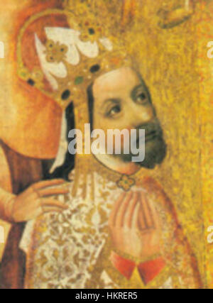 Ce fragment d'un tableau votif de l'époque de Charles IV montre la signification religieuse et politique de son règne, datant du XIVe siècle. Banque D'Images