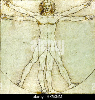 L'homme vitruvien de Léonard de Vinci est un dessin renommé qui illustre les proportions du corps humain, basé sur les principes de Vitruve. L'œuvre montre la compréhension de da Vinci de l'anatomie et sa capacité à combiner art et science. Banque D'Images