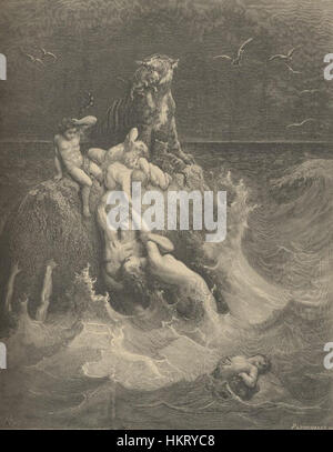 Le « déluge » de Gustave Doré capture le récit biblique du déluge, illustrant le chaos et la destruction causés par le déluge comme décrit dans la Bible. L’utilisation magistrale de la lumière et de l’ombre par Doré souligne l’intensité dramatique de la scène. Banque D'Images