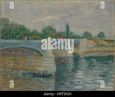 'De brug bij Courbevoie' est une peinture de Van Gogh, représentant une scène détaillée d'un pont sur la Seine à Courbevoie, reflétant le style unique de l'artiste et l'utilisation vibrante de la couleur. Banque D'Images