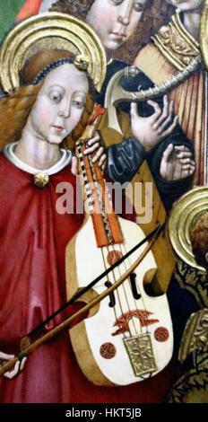 Le tableau intitulé « Early violon » présente la représentation d’un instrument de musique historique, la viole, qui était une partie essentielle de la musique de la Renaissance et du Baroque. L'image met en évidence l'artisanat et le design de cet instrument à cordes précoce. Banque D'Images