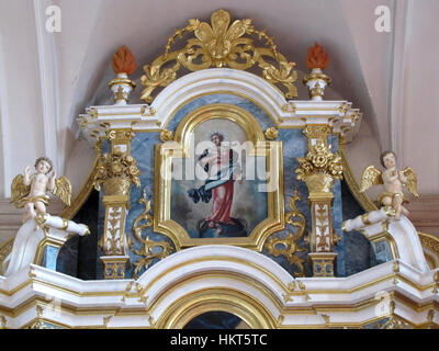 La peinture de l'abbaye d'Ebersmunster capture la beauté architecturale et l'importance historique de ce site religieux. L'œuvre d'art, souvent admirée pour sa représentation détaillée, représente le style gothique français et est un exemple notable de l'européen médiéval Banque D'Images