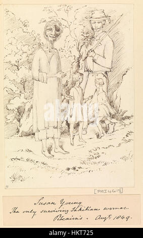 Cette peinture de 1849 d'Edward Gennys Fanshawe représente Susan Young, la seule femme tahitienne survivante sur l'île Pitcairn. L’œuvre reflète le contexte historique de la colonie de Pitcairn Island et l’intersection unique des cultures après la mutinerie sur le HMS Bounty. Banque D'Images