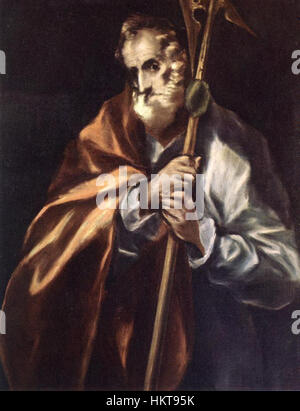 « Apostle constitué Thaddeus (Jude) » d’El Greco dépeint la figure biblique avec une utilisation dramatique de la lumière et de l’ombre, reflétant le style unique de l’artiste. La peinture est connue pour son intensité spirituelle et ses figures allongées, caractéristiques de l’approche d’El Greco sur les sujets religieux. Banque D'Images