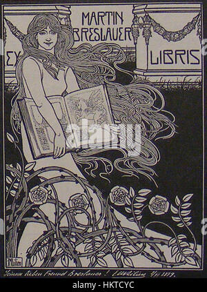 Ex Libris Martin Breslauer est une bibliothèque dessinée par Martin Breslauer, un antiquaire allemand renommé. Le dessin est emblématique de son amour pour les livres rares et les gravures artistiques, souvent trouvés dans sa collection d'œuvres imprimées rares. Banque D'Images