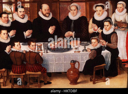Famille disant Grace Anthonius Claeissins c 1585 Banque D'Images