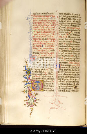 La feuille d'un bréviaire de Francesco di Antonio del Chierico, conservée au Walters Art Museum, est une page manuscrite médiévale présentant une iconographie religieuse et des détails ornés. Le verso ouvert est également remarquable pour son design complexe. Banque D'Images