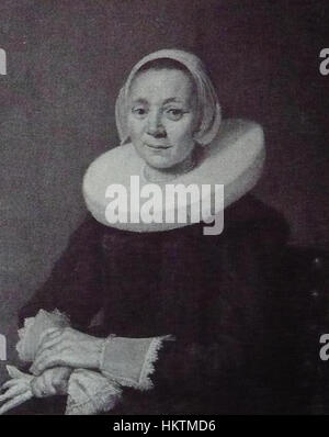 Le portrait de Frans Hals d'une femme assise tenant des gants et portant un volant de roue est un chef-d'œuvre du XVIIe siècle, illustrant sa maîtrise du portrait et capturant l'élégance et le statut du sujet dans la société néerlandaise. Banque D'Images