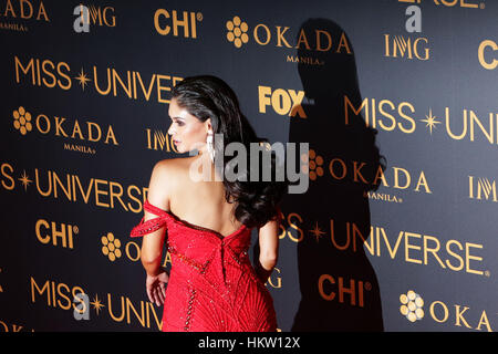 Pasay City, Philippines. 29 janvier, 2017. Miss Univers 2015 Pia Wurtzbach pose pour des photos lors de l'événement tapis rouge de Miss Univers à Pasay City, Philippines, le 29 janvier 2017. Credit : Rouelle Umali/Xinhua/Alamy Live News Banque D'Images