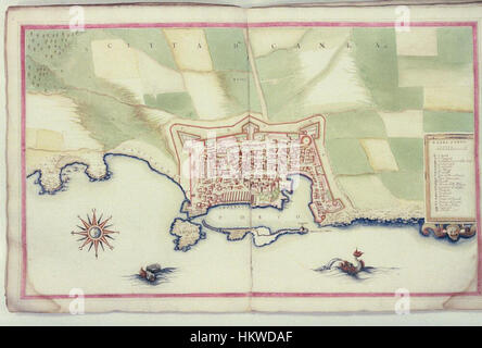 Une section détaillée d'une ancienne carte de la Crète conservée dans les bibliothèques Bodleian, montrant Citta de Canea, une ville historique importante de la région. Banque D'Images