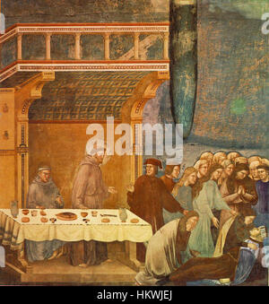 Cette fresque de Giotto représente la *mort du Chevalier de Celano*, qui fait partie de son cycle *légende de François*. Il illustre un moment charnière dans la vie de membres Francis, mettant en valeur l'approche novatrice de Giotto à la narration et à l'émotion au début de la Renaissance Banque D'Images