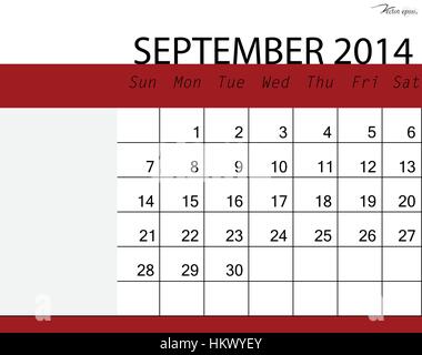 Calendrier 2014 Simple, septembre. Vector illustration. Illustration de Vecteur