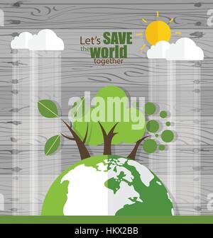 ECO FRIENDLY. Ecology concept avec Green Eco Terre et d'arbres. Vector illustration. Illustration de Vecteur