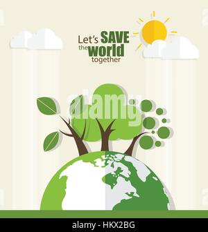 ECO FRIENDLY. Ecology concept avec Green Eco Terre et d'arbres. Vector illustration. Illustration de Vecteur