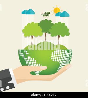 ECO FRIENDLY. Ecology concept avec Green Eco Terre et d'arbres. Vector illustration. Illustration de Vecteur