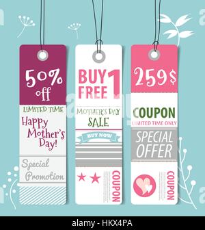 Vente Coupon, coupon, tag. Happy Mother's Day, vector illustration. Illustration de Vecteur