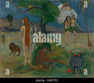 « Le Paradis perdu » (1890) de Paul Gauguin explore le thème du paradis perdu avec ses couleurs vives et son symbolisme caractéristiques, reflétant son style post-impressionniste. Banque D'Images