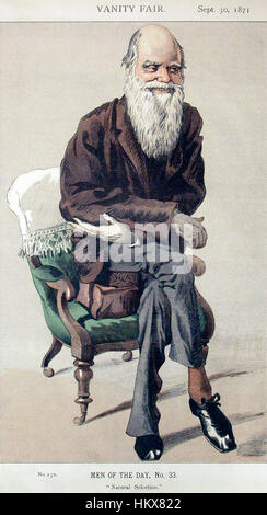 Cette illustration de Vanity Fair met en scène Charles Darwin, figure clé dans le domaine de la biologie évolutive. L'œuvre d'art dépeint avec humour l'image emblématique de Darwin, soulignant sa contribution à la théorie de la sélection naturelle. Banque D'Images