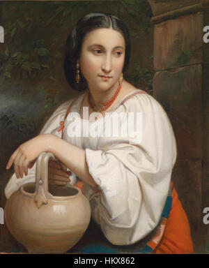 Ce portrait de William-Adolphe Bouguereau, intitulé 'Portrait d'un jeune Romain', représente une jeune figure romaine dans une pose classique, mettant en valeur la maîtrise de l'artiste en portraits réalistes et thèmes classiques. Banque D'Images