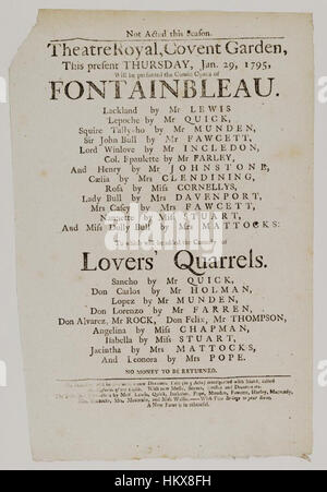 Les bibliothèques Bodleian, Playbill de Covent Garden, Le Jeudi, Janvier 29, 1795, l'annonce de Fontainbleau &c. Banque D'Images