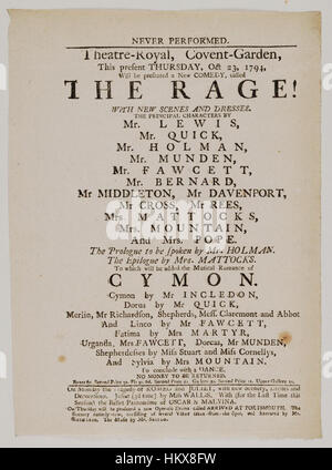 Les bibliothèques Bodleian, Playbill de Covent Garden, jeudi, Août 23, 1794, annonçant la rage ! &C. Banque D'Images