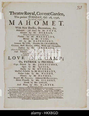 Les bibliothèques Bodleian, Playbill de Covent Garden, le mardi, 18 oct. 1796, l'annonce de Mahomet &c. Banque D'Images