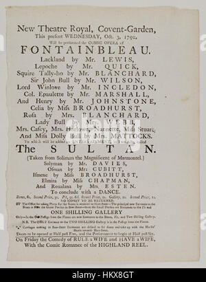 Les bibliothèques Bodleian, Playbill de Covent Garden, le mercredi, Octobre 3, 1792, l'annonce de Fontainbleau &c. Banque D'Images