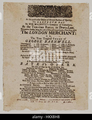 Les bibliothèques Bodleian, Playbill de Drury Lane Theatre, le 27 juillet 1731, annonçant le marchand londonien- ou, la véritable histoire de tragical George Barnwell &c. Banque D'Images