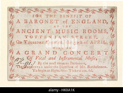 Les bibliothèques Bodleian, Ticket pour la musique ancienne, jeudi soir, le 30 avril, pour un grand concert de musique vocale et instrumentale, par les plus éminents interprètes Banque D'Images