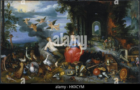 Jan Brueghel le jeune 'allégorie de l'air et du feu' est une peinture à l'huile classique représentant des représentations symboliques des éléments, présentée au Brooklyn Museum. Banque D'Images
