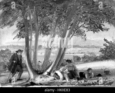Une étude de William Sidney Mount pour 'Called sieste', représentant des garçons sieste dans un champ. Cette œuvre reflète l'intérêt de Mount pour la vie quotidienne et les scènes rurales américaines. Banque D'Images