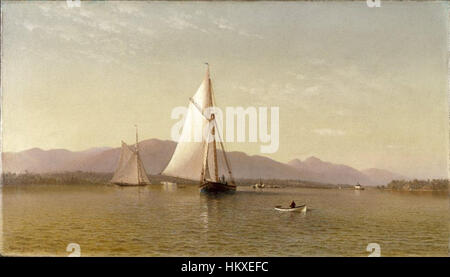 La peinture de Francis Augustus Silva 'The Hudson at the Tappan Zee' capture la beauté sereine de la rivière Hudson, mettant en valeur le paysage naturel de la région avec un accent sur la tranquillité de la rivière et l'environnement environnant. Banque D'Images