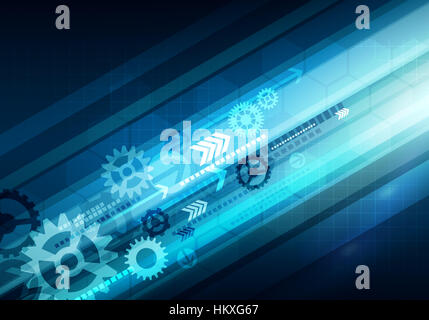 Image gradiented conceptuel numérique business technology background rayé hexagonale avec la flèche et les engrenages mécaniques pour la marque, présentation, Banque D'Images